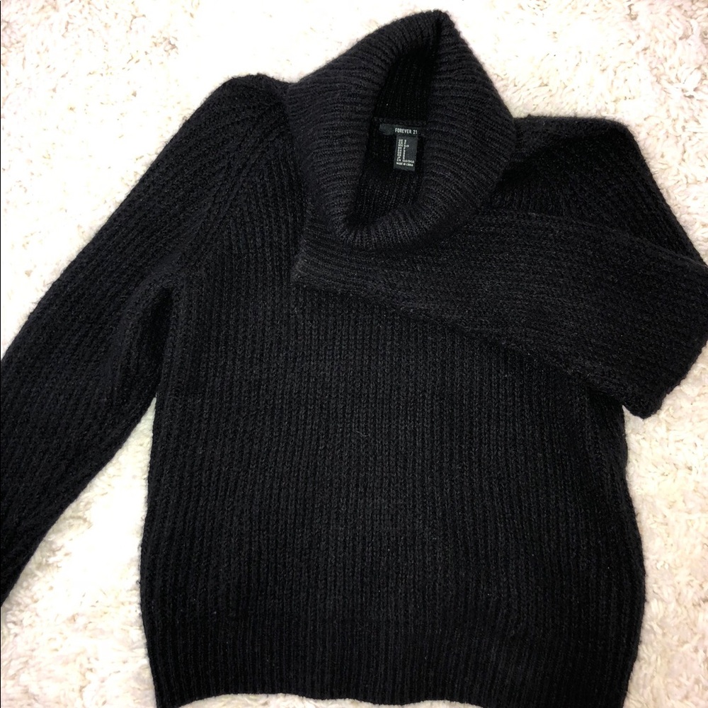 Black Knit Chunky Turtle Neck Sweater